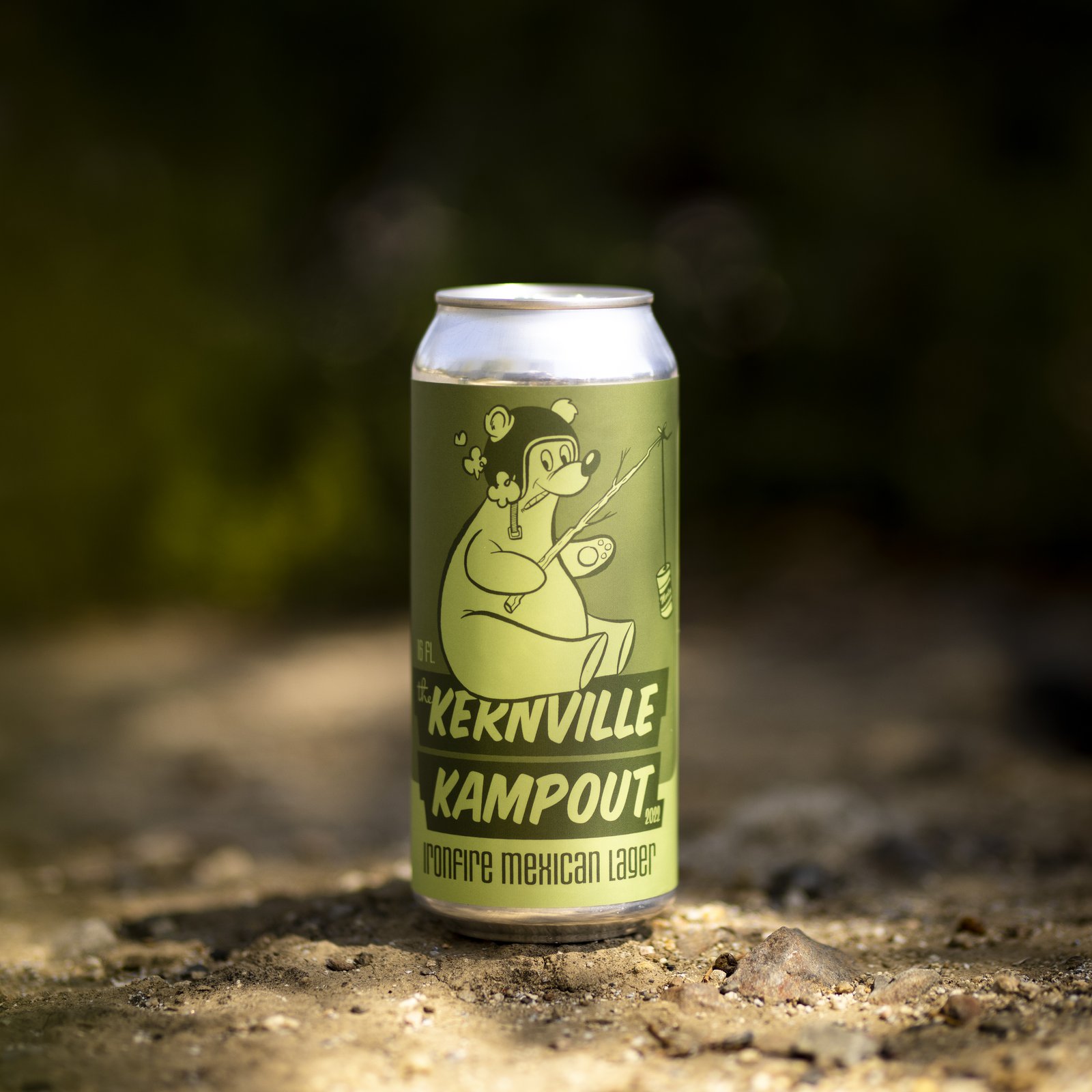 Can of Kernville Kampout beer with an illustrated bear label